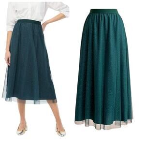 J.Crew Sparkle tulle midi skirt Emerald  NWT Medium